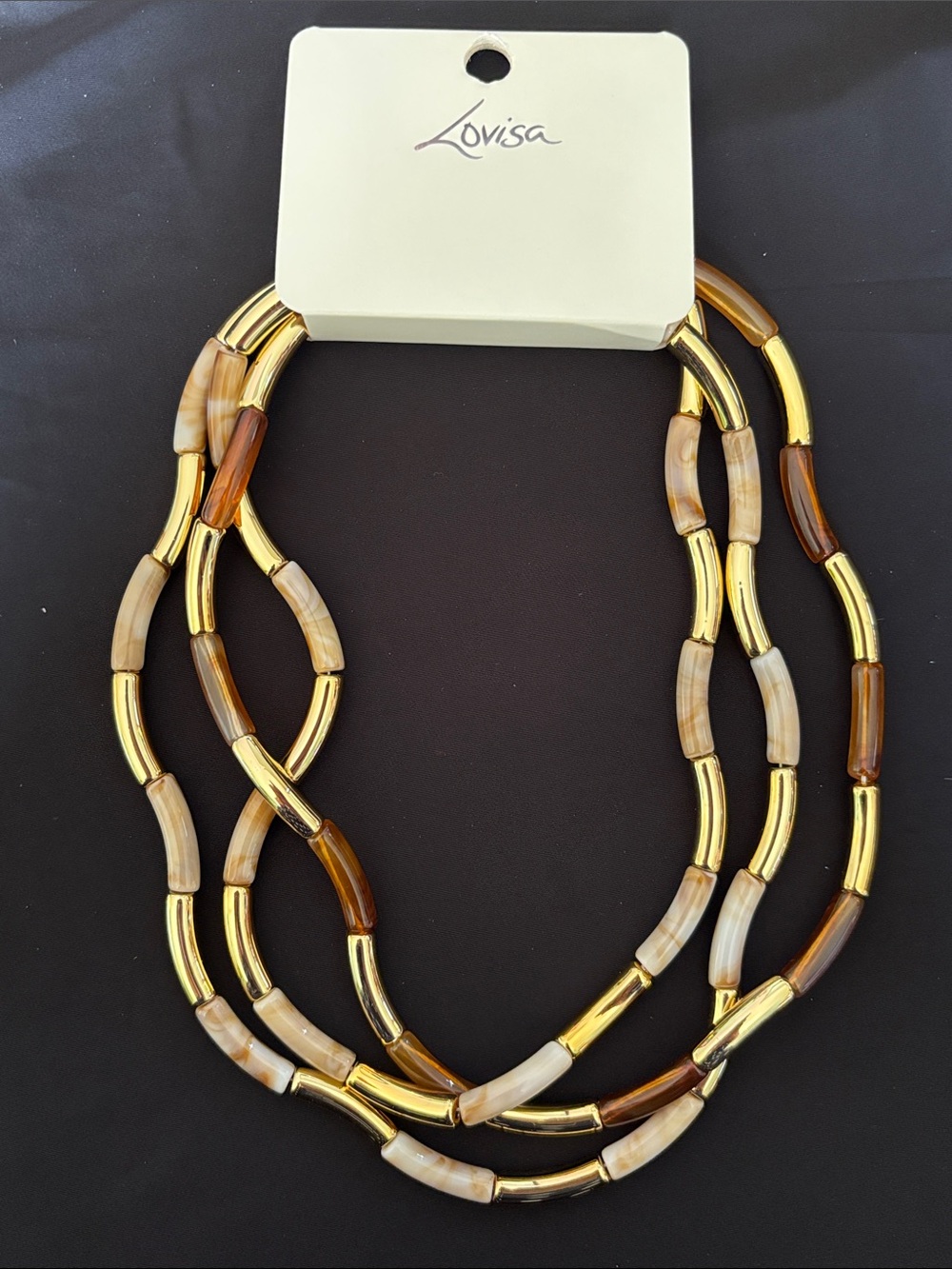 Lovisa Gold Tone & Brown Multi-Strand Tube Bead Necklace Retro Neutral Acrylic